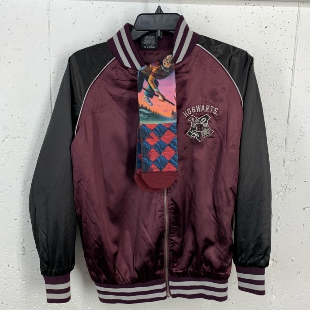Harry Potter Medium Hogwarts Satin Varsity Jacket & NEW Socks